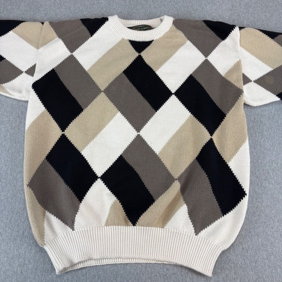 Croft & Barrow Sweater Men's M Vintage Argyle Heavy 100% Cotton Chunky Knit - Picture 1 of 11